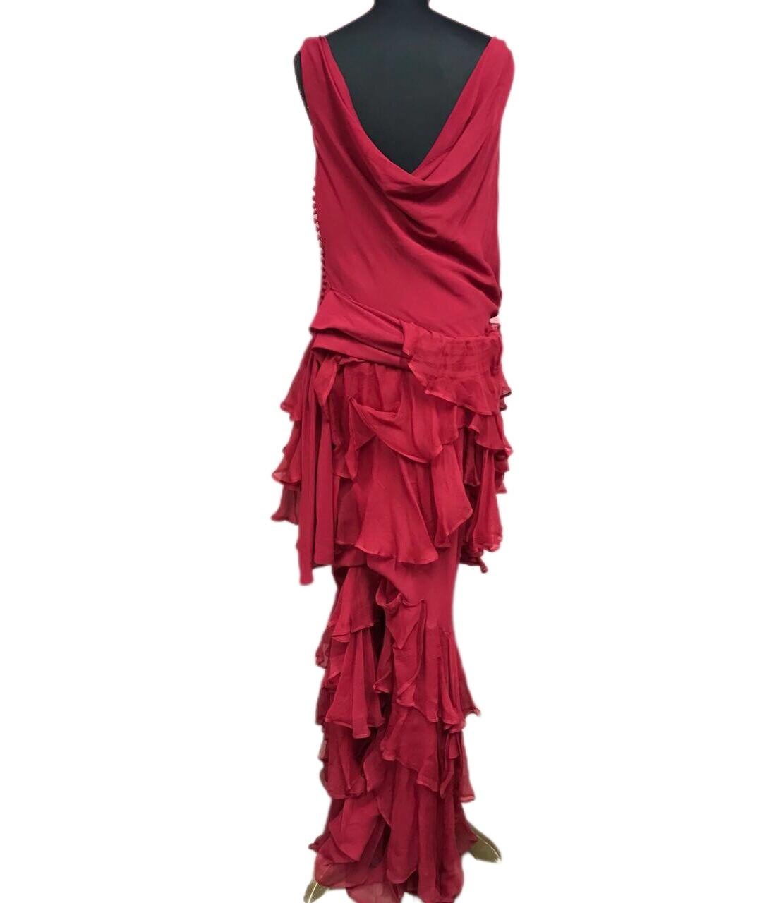 Vintage Christian Dior Red Silk Ruffled Long Dress In Excellent Condition In Montgomery, TX