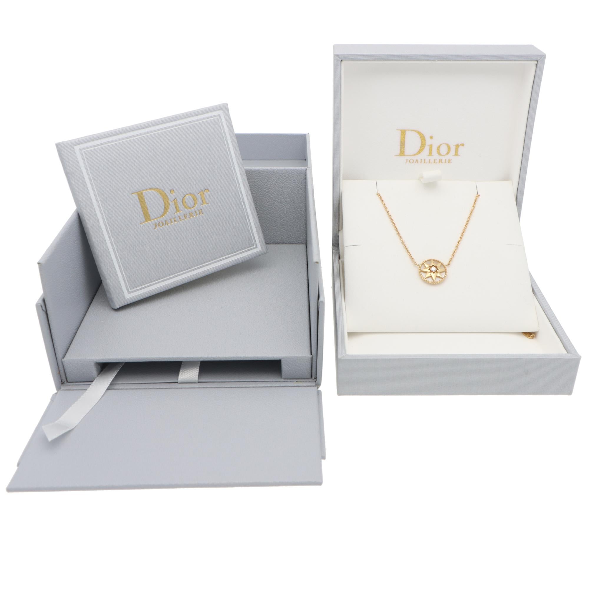 An iconic vintage Christian Dior Rose des Vents mother-of-pearl and diamond necklace set in 18k yellow gold.

From Dior's current sought-after Rose des Vents collection, the necklace features a compass star motif crafted in exquisite yellow gold. It