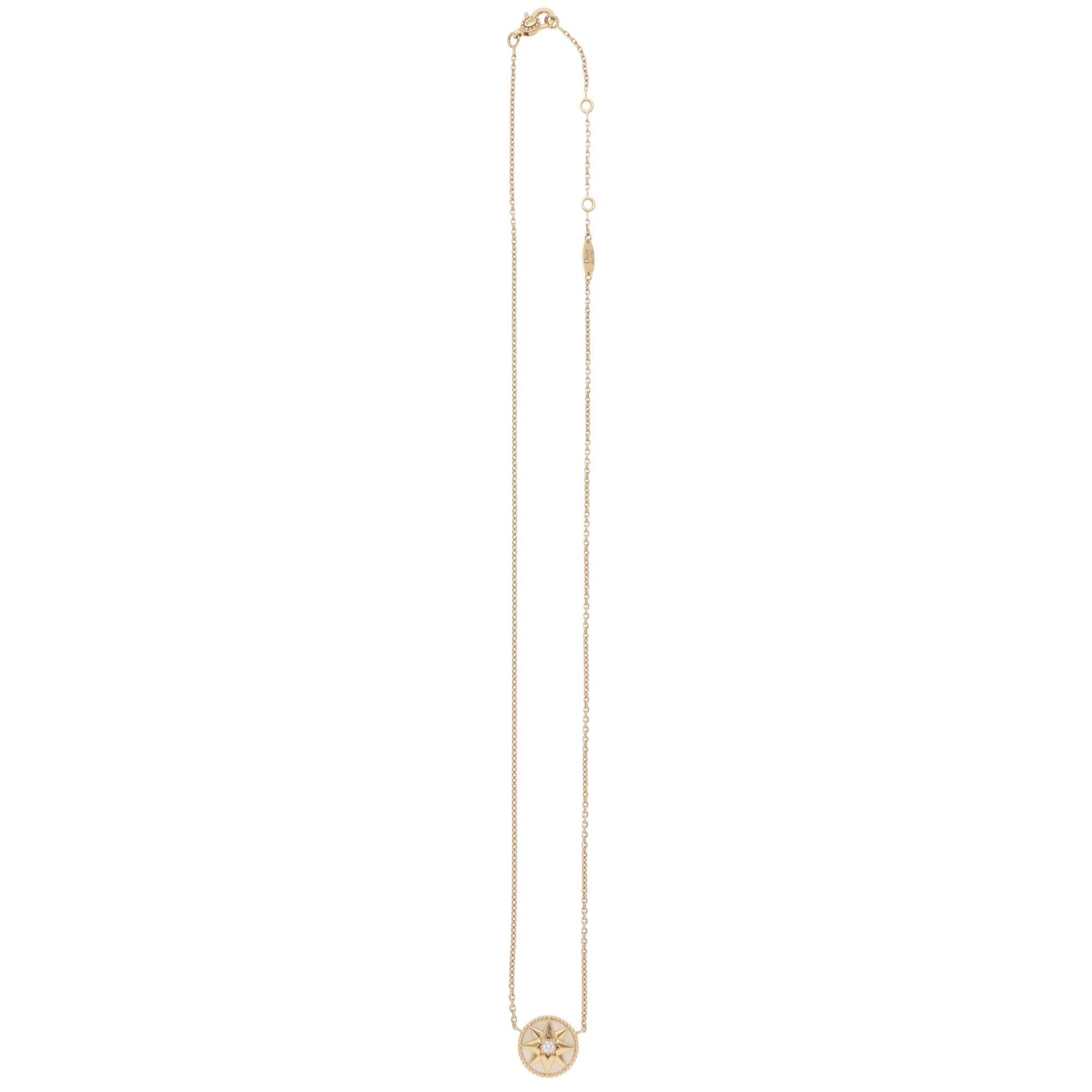 Brilliant Cut Vintage Christian Dior Rose des Vents Mothe of Pearl and Diamond Necklace