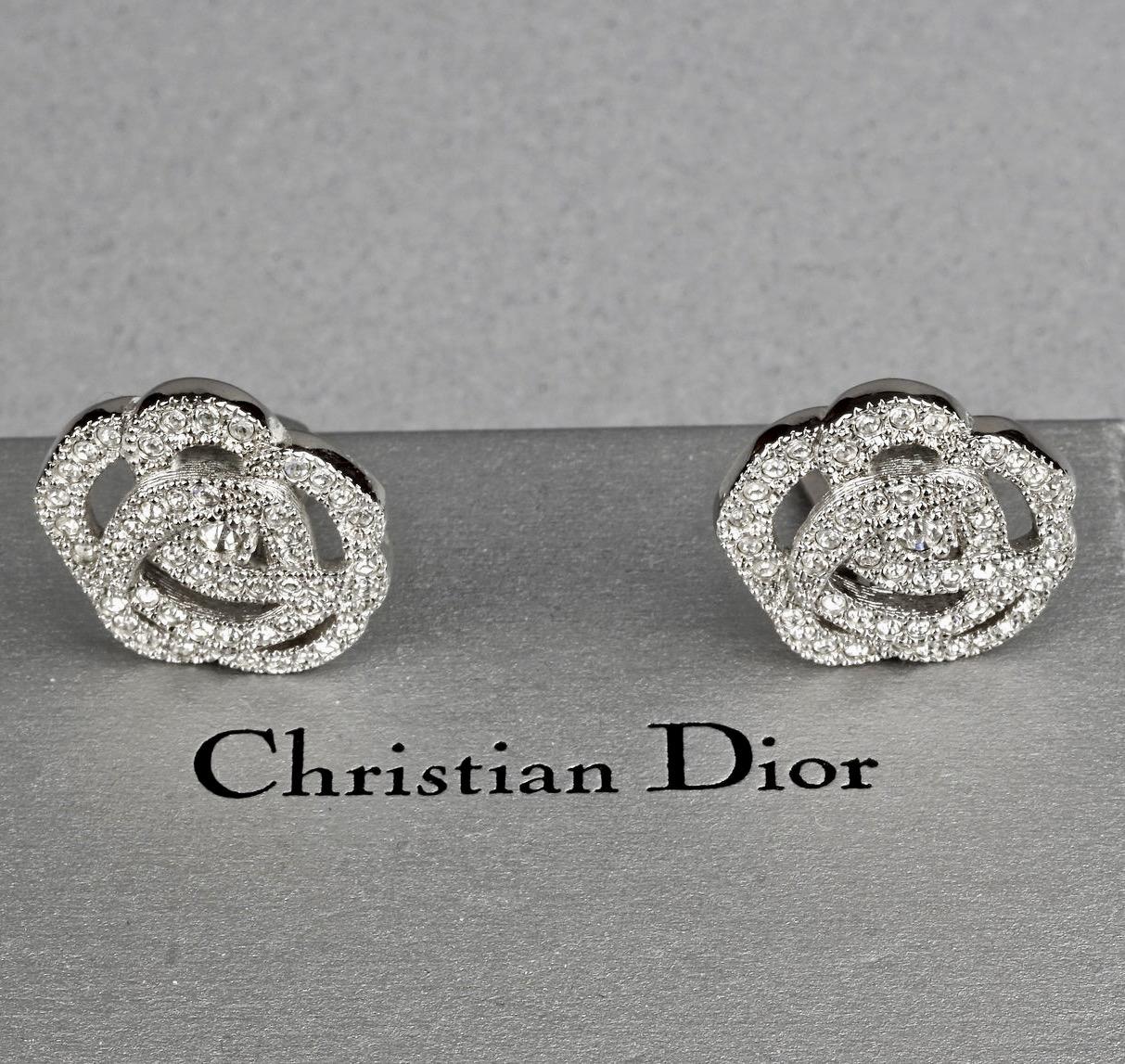 CHRISTIAN DIOR Rose Strass-Ohrringe, Vintage im Zustand „Hervorragend“ in Kingersheim, Alsace