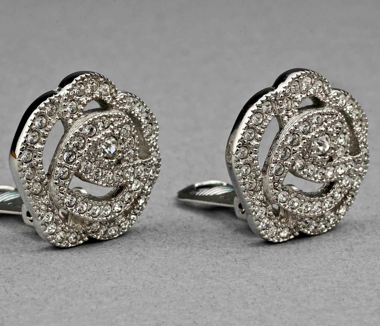 CHRISTIAN DIOR Rose Strass-Ohrringe, Vintage Damen