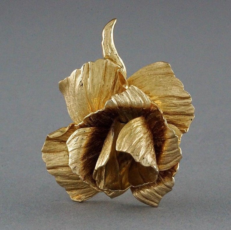 Vintage CHRISTIAN DIOR Rose Textured 3 Dimensional Brooch at 1stDibs
