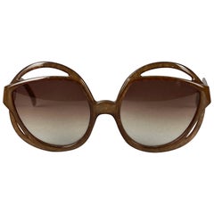 Vintage CHRISTIAN DIOR Round Openwork Space Age Brown Sunglasses