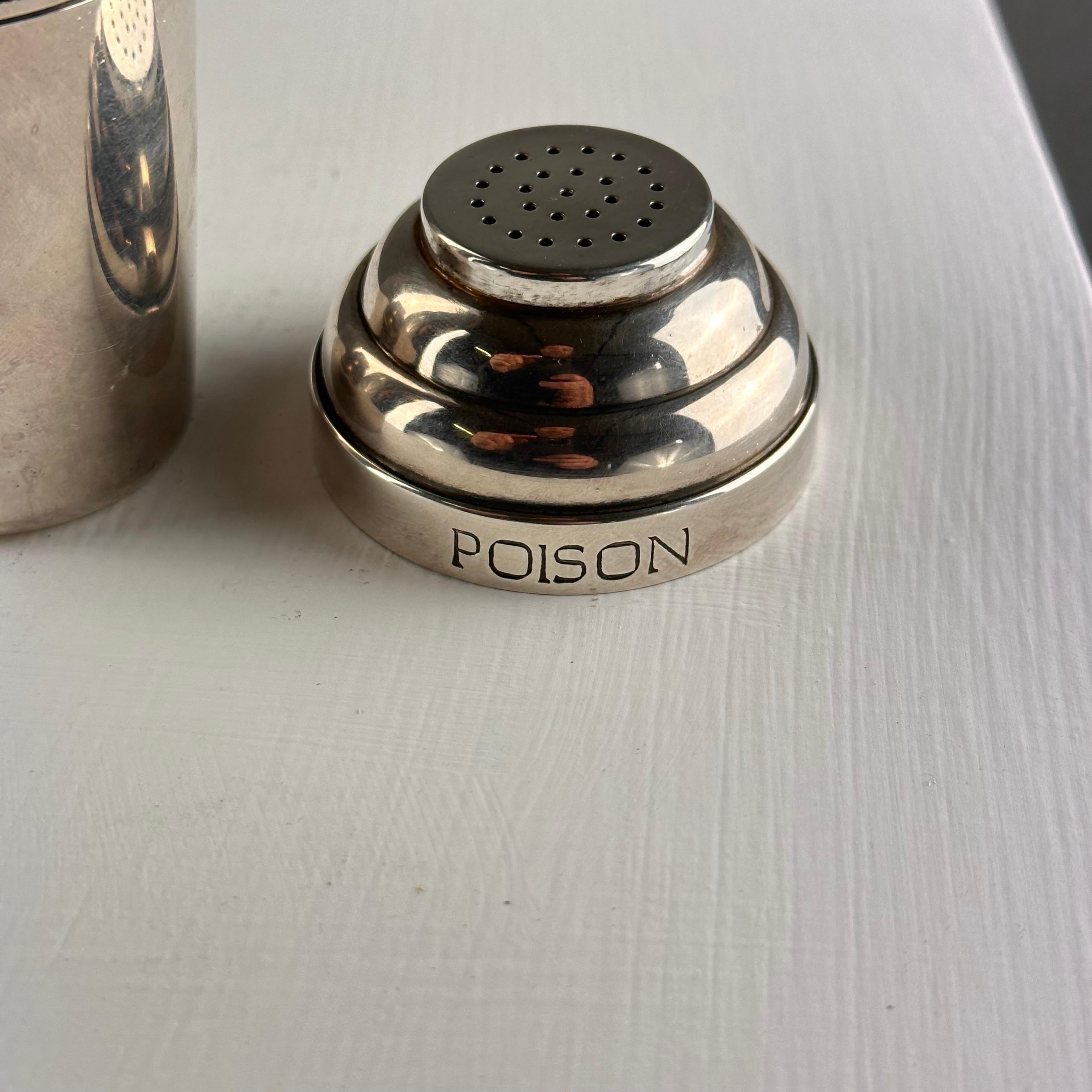 French Vintage Christian Dior Round Silver Plate Talcum Pouch Box 'Poison', 1980s For Sale