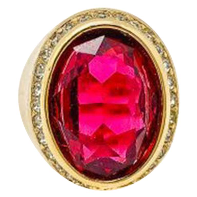 Vintage Christian Dior Ruby Crystal Cocktail Ring 1980S
