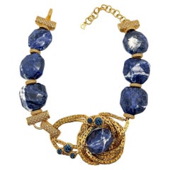 Used Christian Dior Statement Runway Blue Marble Embellished Knot Collar 1990