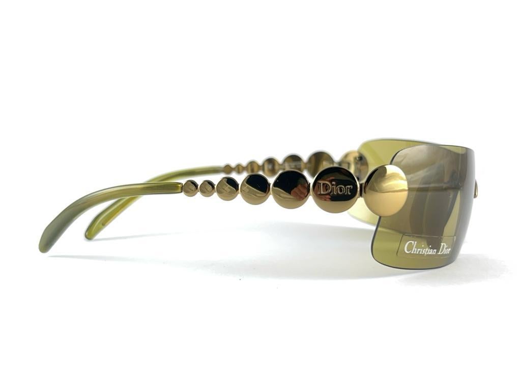 Vintage Christian Dior Ruthenium Green Gold Bubble Wrap Sunglasses Fall 2000 Y2K For Sale 1