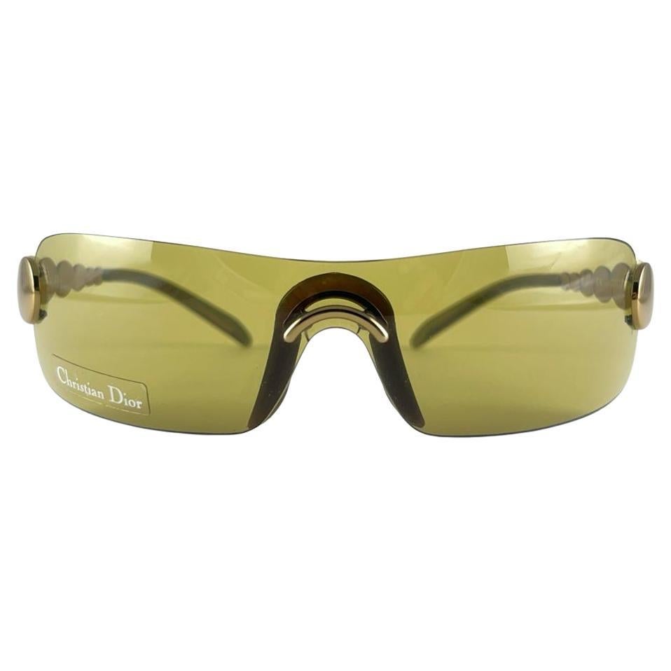 Vintage Christian Dior Ruthenium Green Gold Bubble Wrap Sunglasses Fall 2000 Y2K For Sale