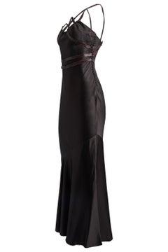 Vintage Christian Dior S/S 2001 Brown Bias Cut Leather Strap Gown