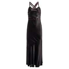 Vintage Christian Dior S/S 2001 Brown Bias Cut Leather Strap Gown