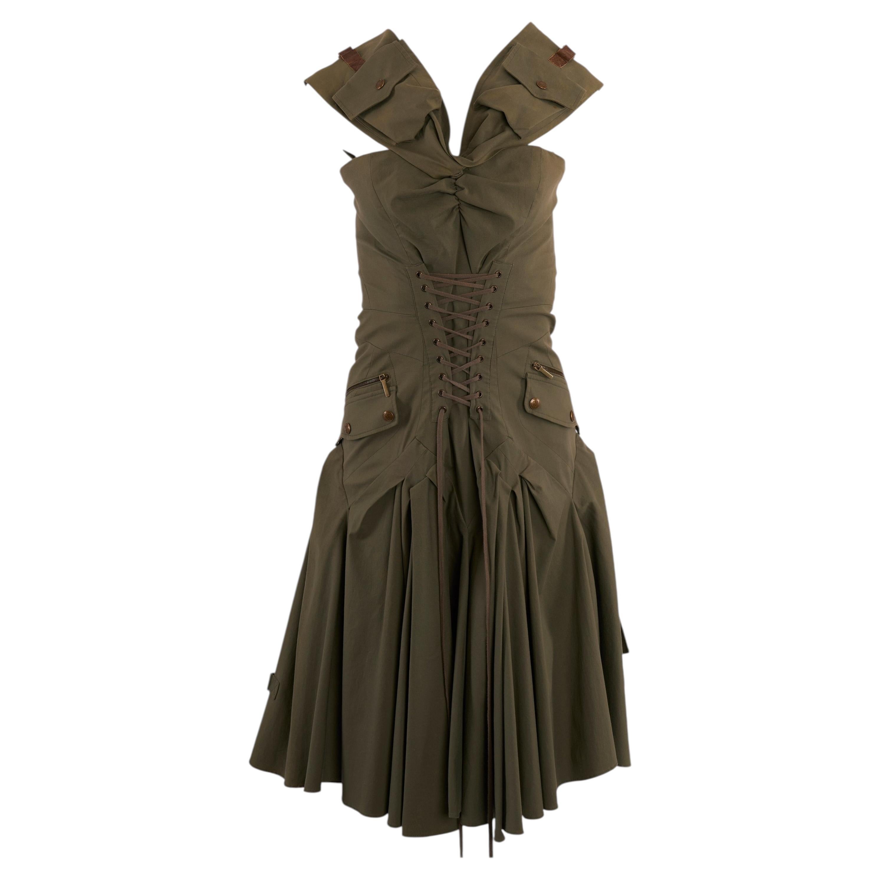 Vintage Christian Dior S/S 2003 Khaki Green Cargo Dress