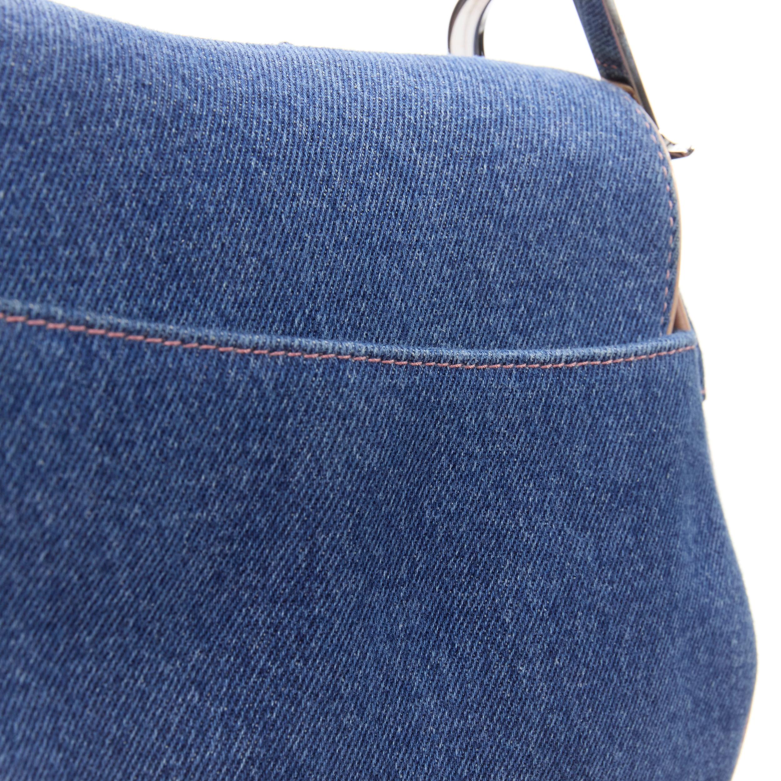 vintage CHRISTIAN DIOR Saddle blue denim jean pocket beige patent shoulder bag 5