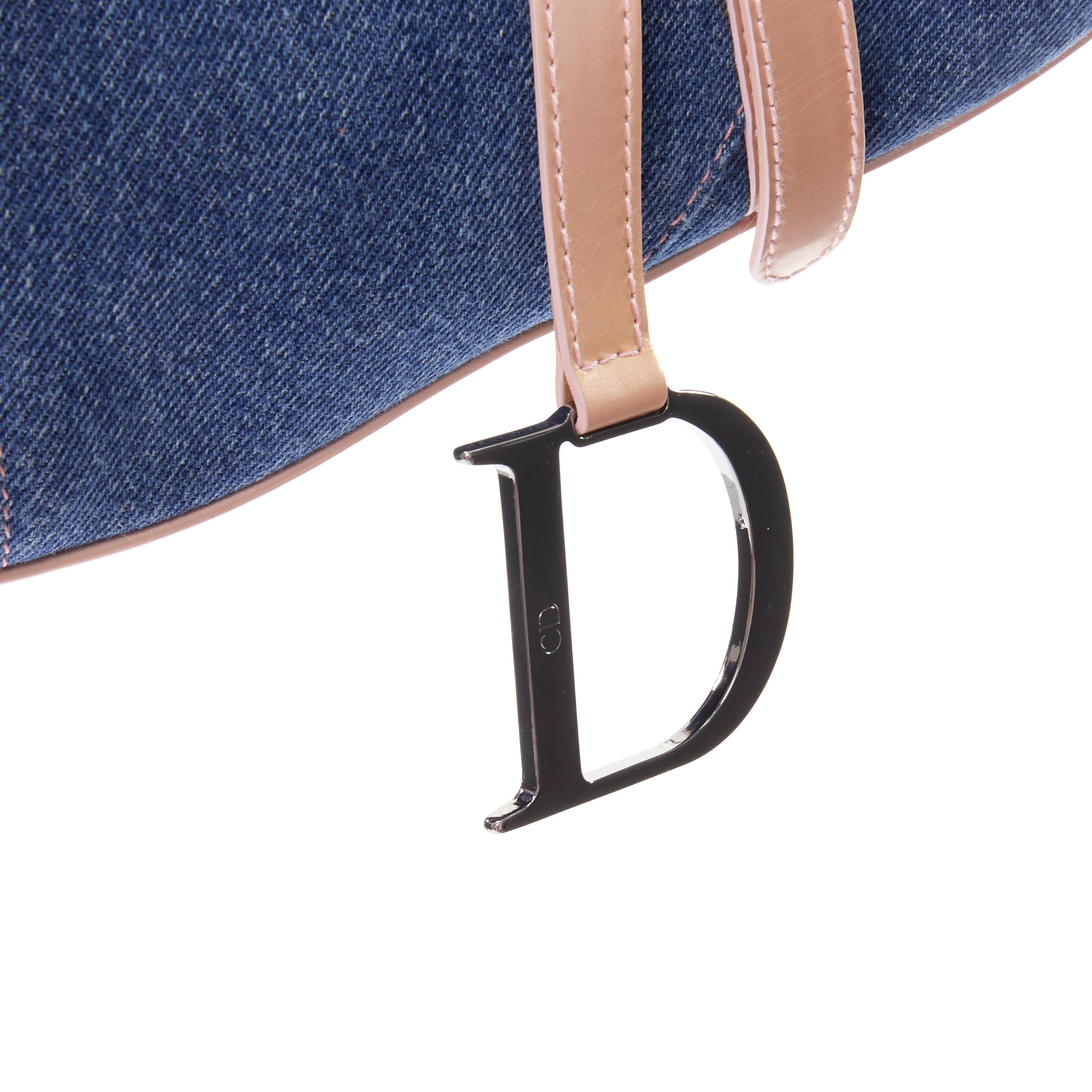 vintage CHRISTIAN DIOR Saddle blue denim jean pocket beige patent shoulder bag 1