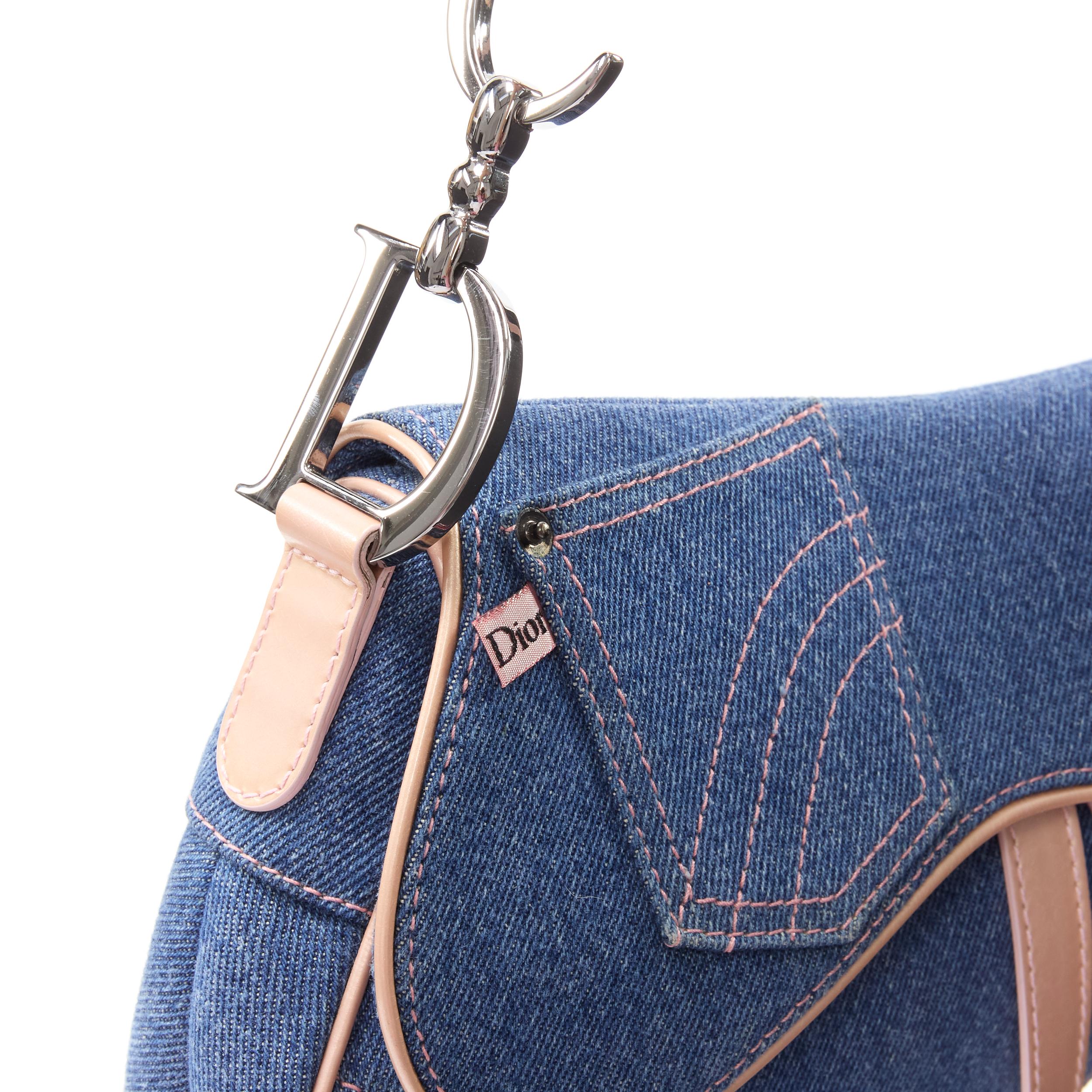 vintage CHRISTIAN DIOR Saddle blue denim jean pocket beige patent shoulder bag 3