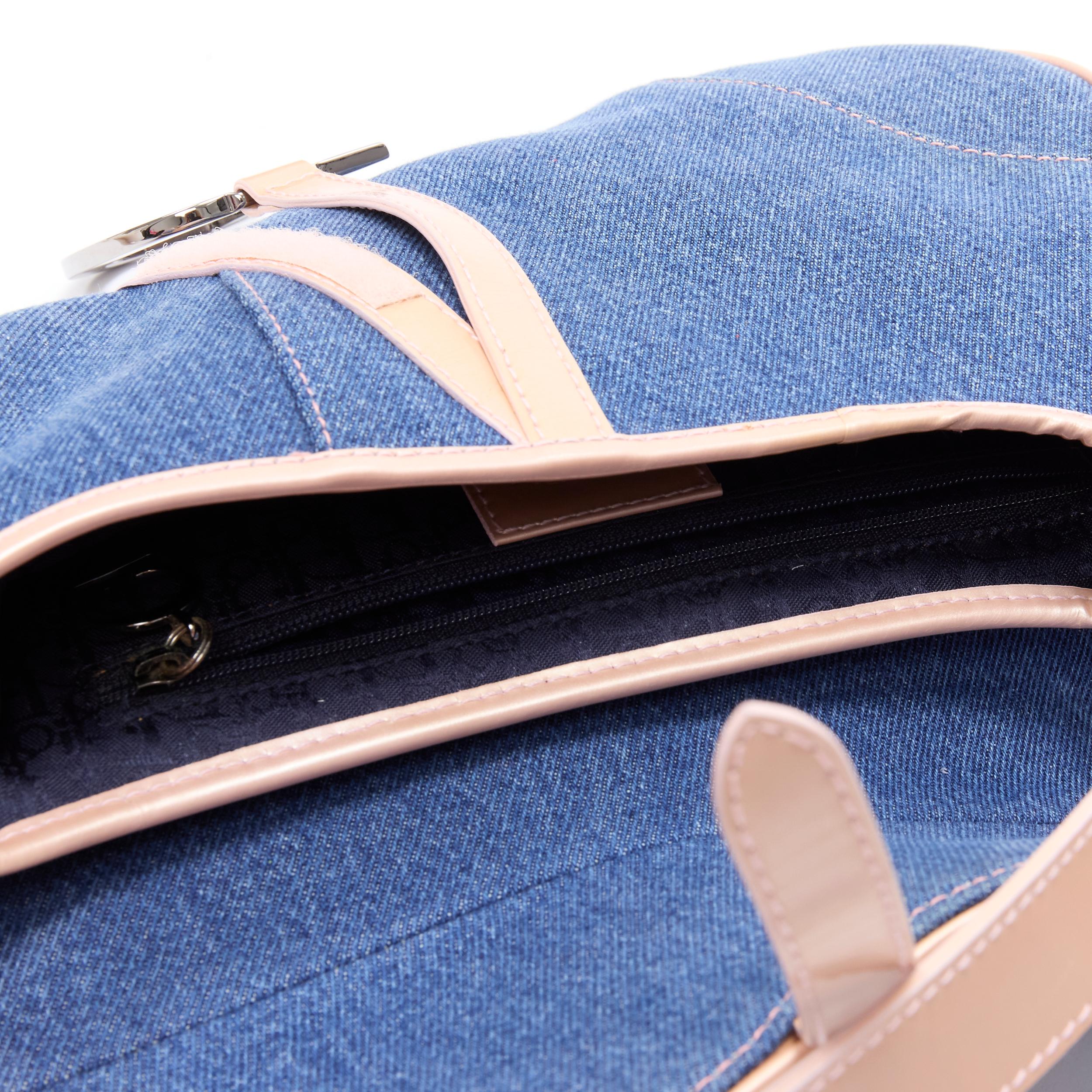 vintage CHRISTIAN DIOR Saddle blue denim jean pocket beige patent shoulder bag 4