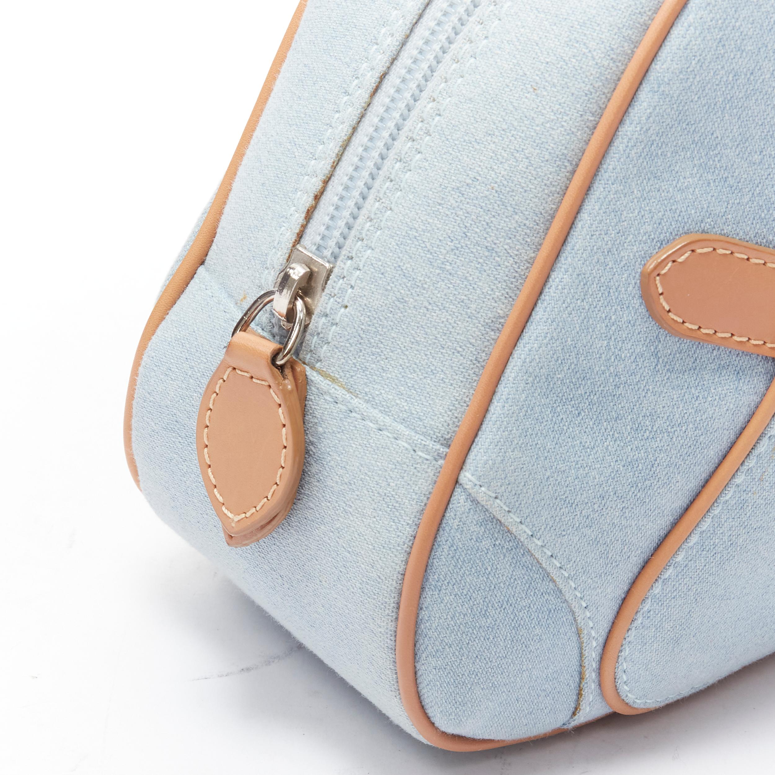 Women's vintage CHRISTIAN DIOR Saddle Bowling blue denim nude leather trim small bag