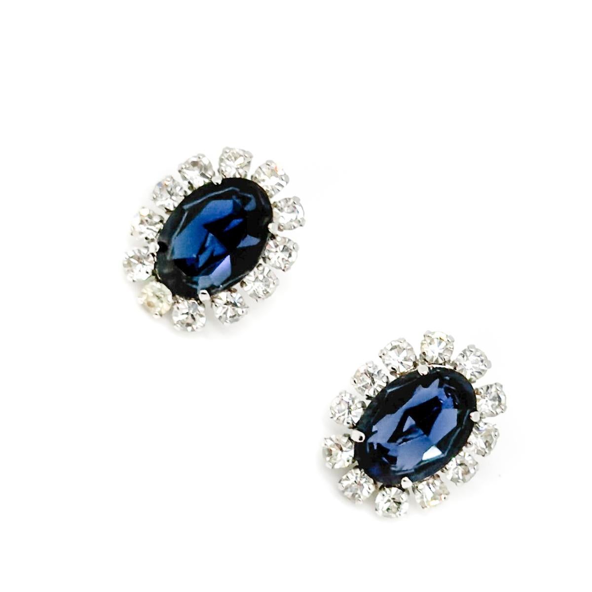 Vintage Christian Dior Sapphire Paste Earrings 1968 In Good Condition For Sale In Wilmslow, GB