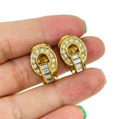 Vintage CHRISTIAN DIOR signed gold plated crystals designer clip on earrings