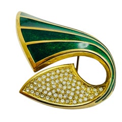 Vintage CHRISTIAN DIOR signed gold plated enamel crystals designer runway brooch