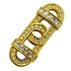 Vintage CHRISTIAN DIOR signed gold plated enamel crystals designer runway brooch