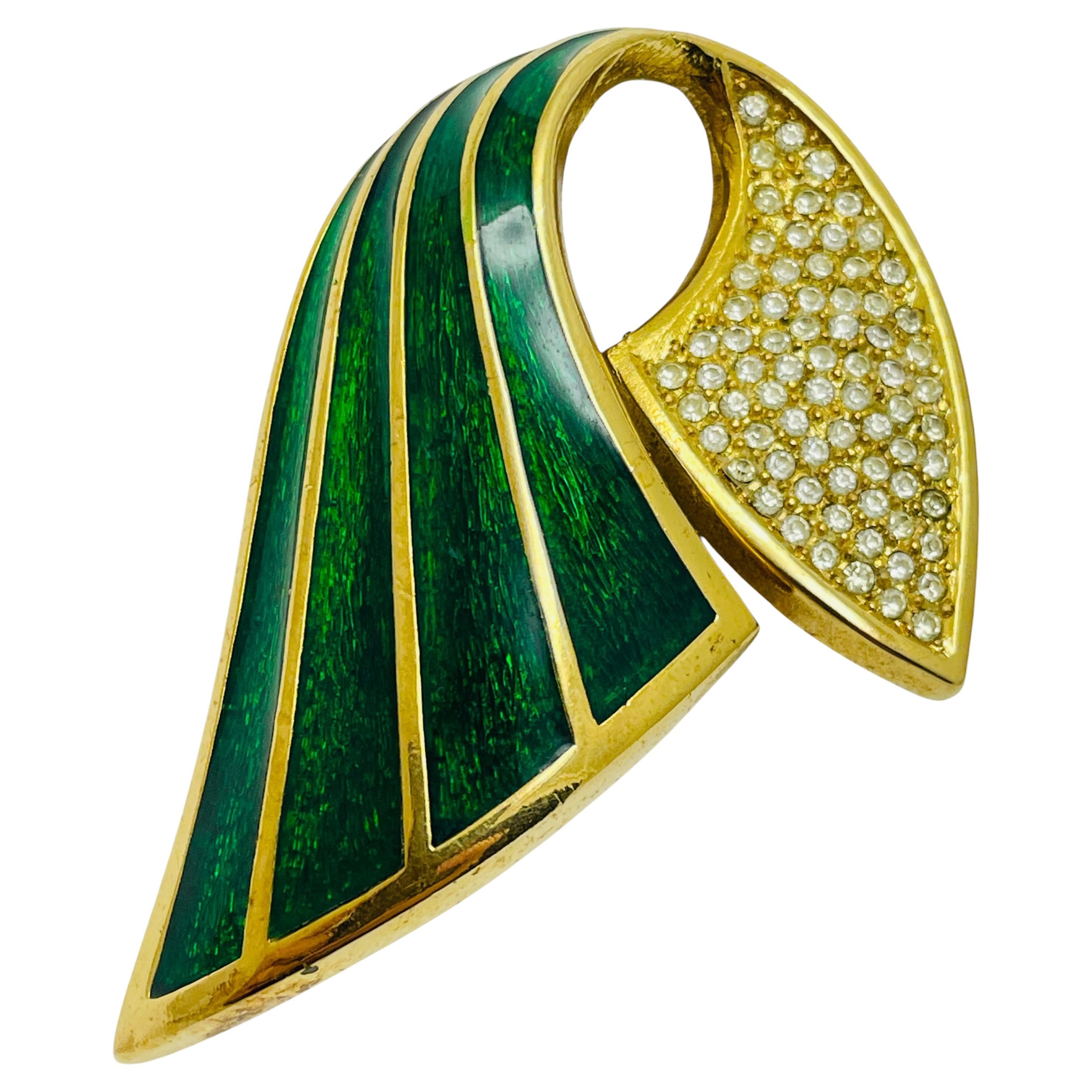 Vintage CHRISTIAN DIOR signed gold plated enamel crystals designer runway brooch