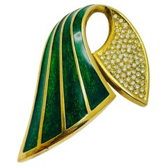 Vintage CHRISTIAN DIOR signed gold plated enamel crystals designer runway brooch