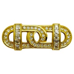 Vintage CHRISTIAN DIOR signed gold plated enamel crystals designer runway brooch