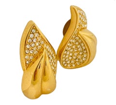 Vintage CHRISTIAN DIOR signierte Gold Strass Designer Laufsteg-Ohrclips an Ohrringen, Vintage