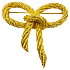 Vintage CHRISTIAN DIOR signed gold rope brooch designer runway