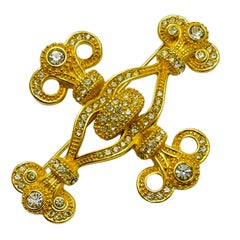 Vintage CHRISTIAN DIOR signed maltese cross gold crystals designer runway brooch