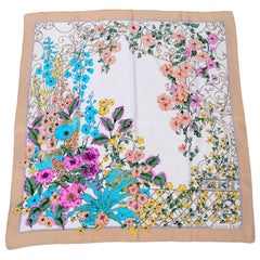 Vintage Christian Dior Sil Scarf in Floral Bird Botanical Print