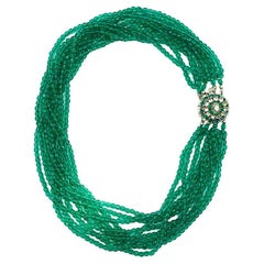 Vintage Christian Dior Silver & Emerald Green Glass Torsade Collar 1964