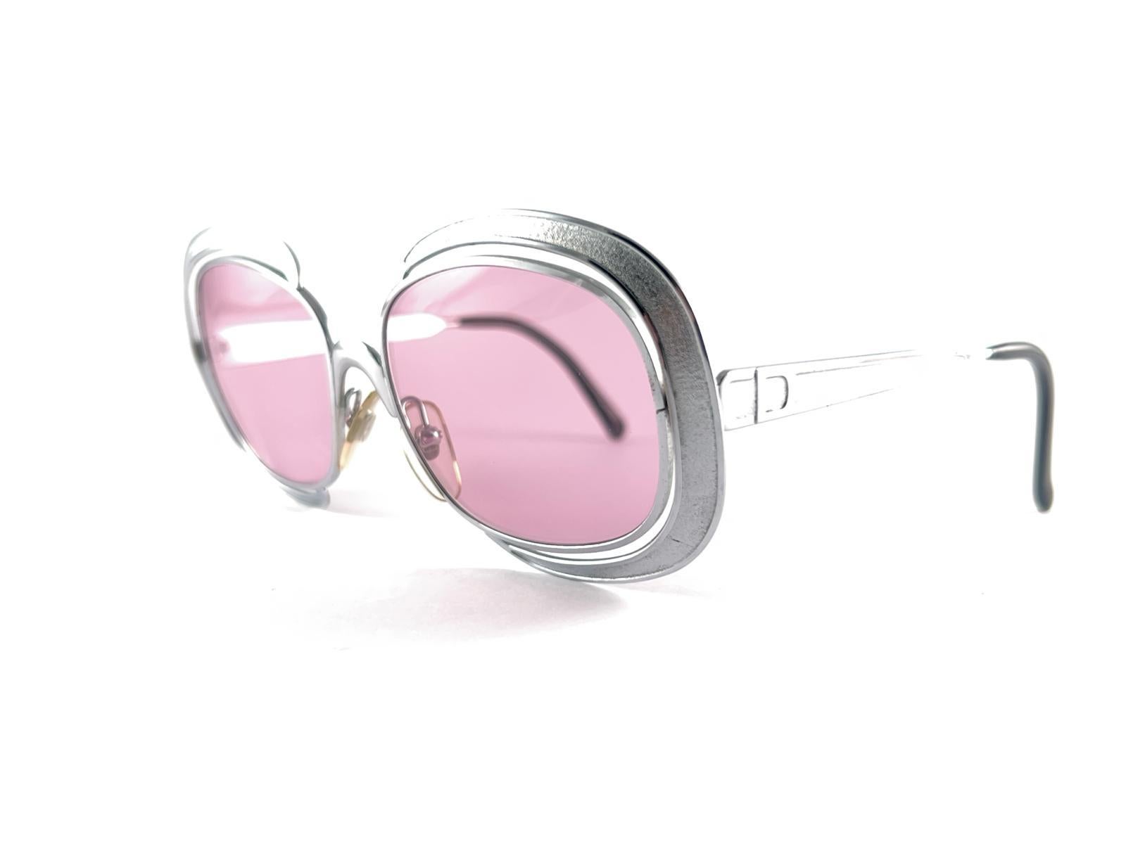 Women's Vintage Christian Dior Silver Frame Pink Lenses Sunglasses 80's Made in Austria