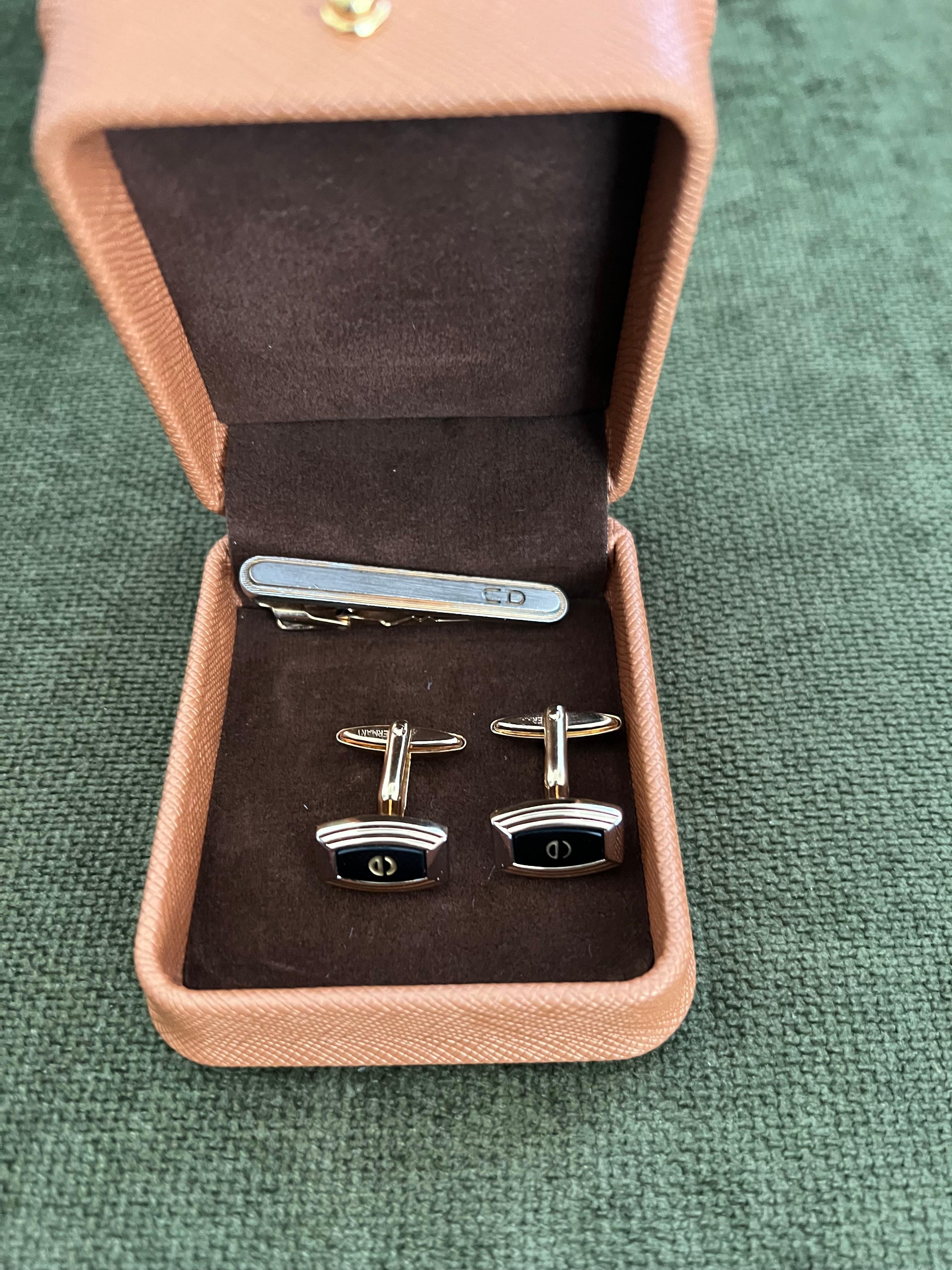 Vintage Christian Dior Silver Plated Logo Cufflinks Circa 1970 In Bochic Case For Sale 5