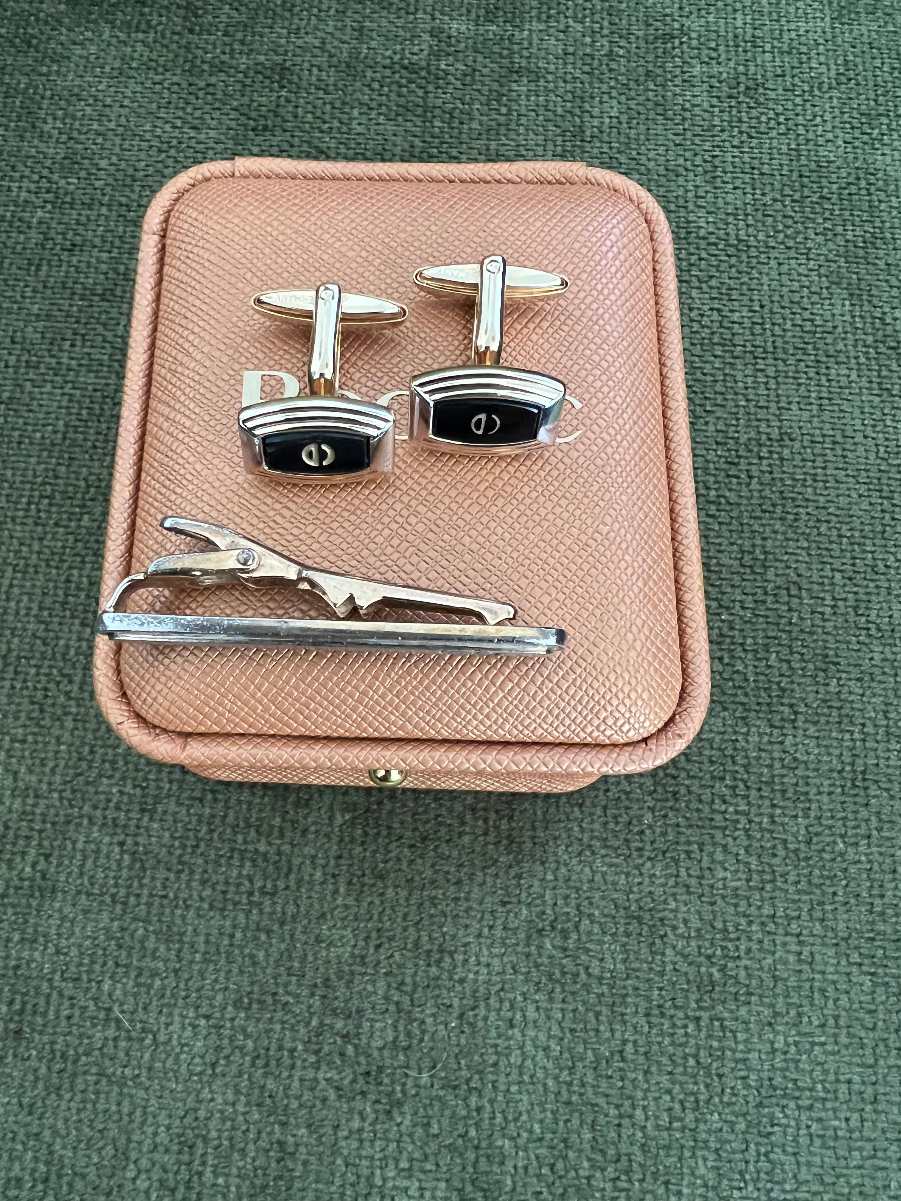 Vintage Christian Dior Silver Plated Logo Cufflinks Circa 1970 In Bochic Case For Sale 4