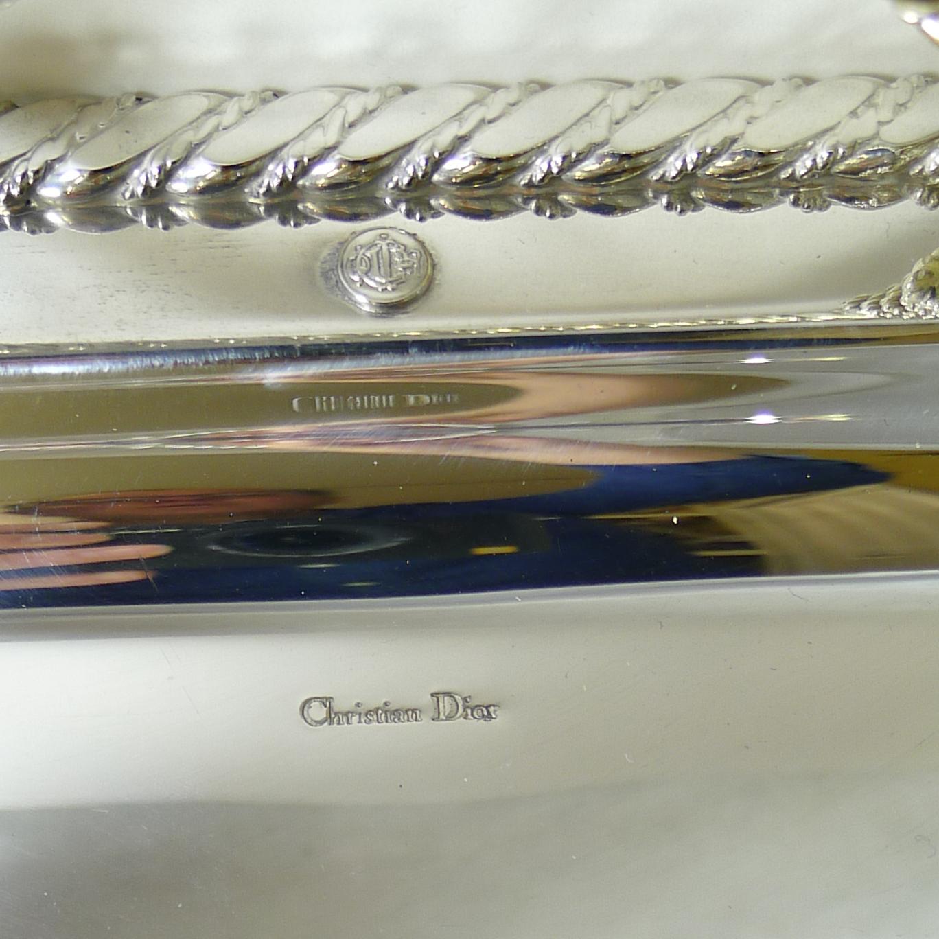 French Vintage Christian Dior Silver Plated Serving Tray, circa 1970 For Sale