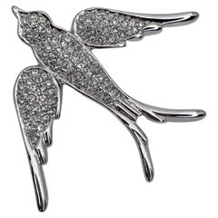 Vintage Christian Dior Silver Tone Crystal Bird Pin Brooch
