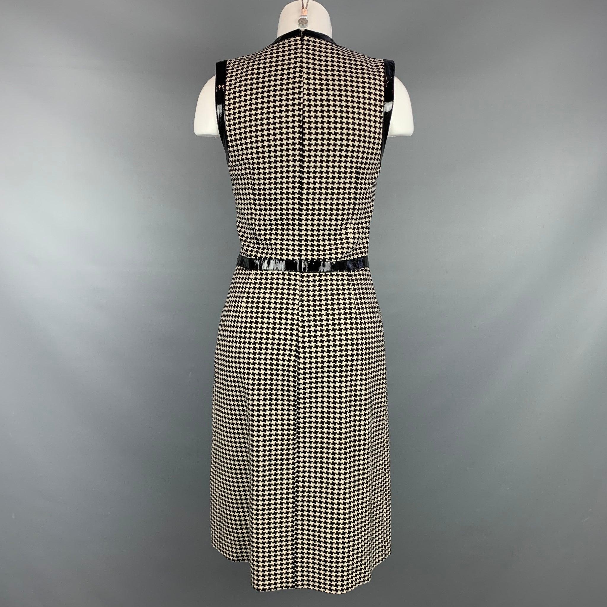 Women's Vintage CHRISTIAN DIOR Size 4 Black Houndstooth Wool/Polyester Cocktail Dress For Sale