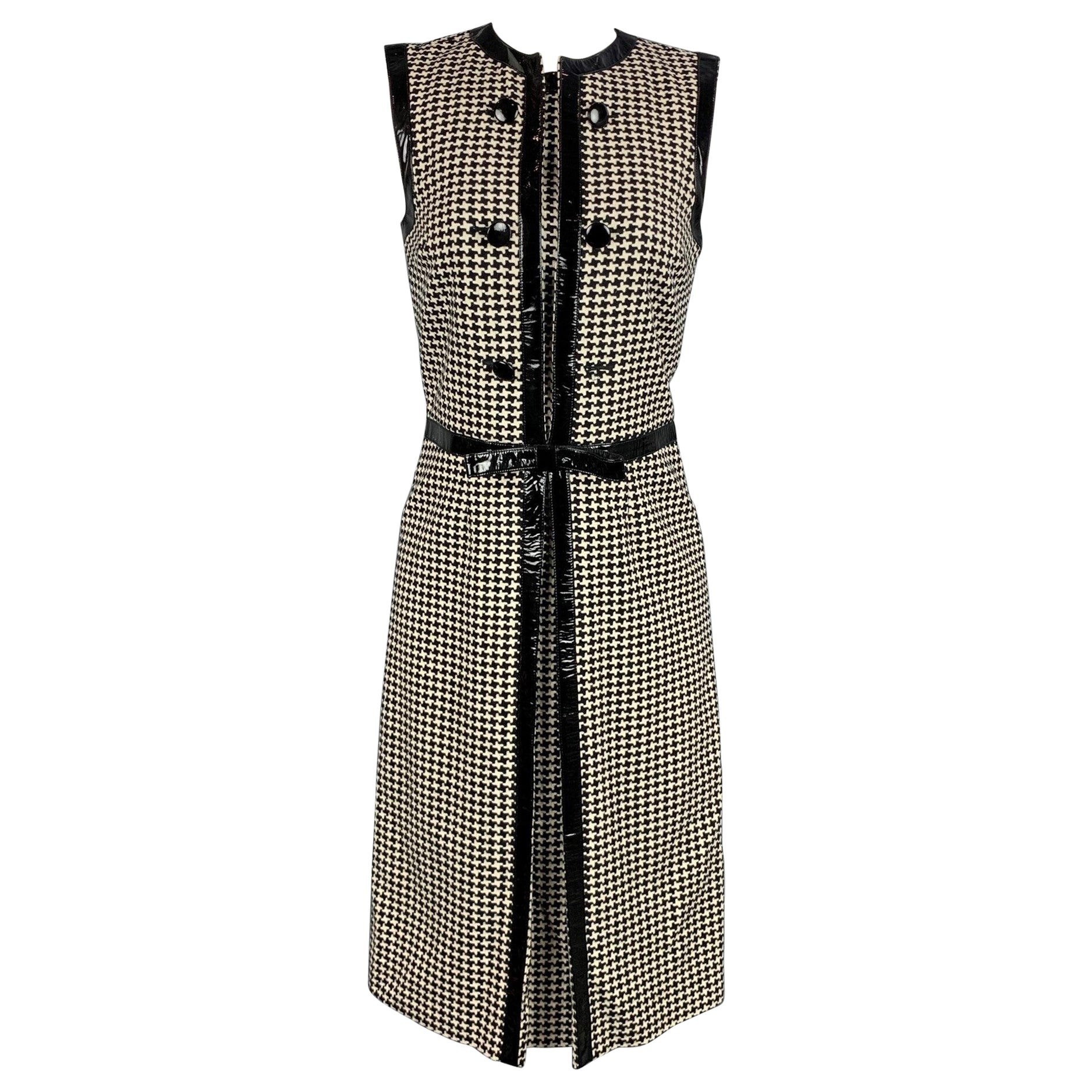 CHRISTIAN DIOR Robe de cocktail vintage noire pied-de-poule en laine/Polyester Taille 4