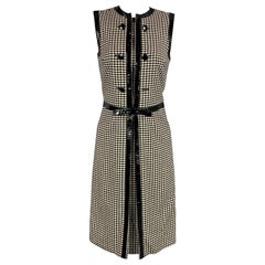 CHRISTIAN DIOR Robe de cocktail vintage noire pied-de-poule en laine/Polyester Taille 4