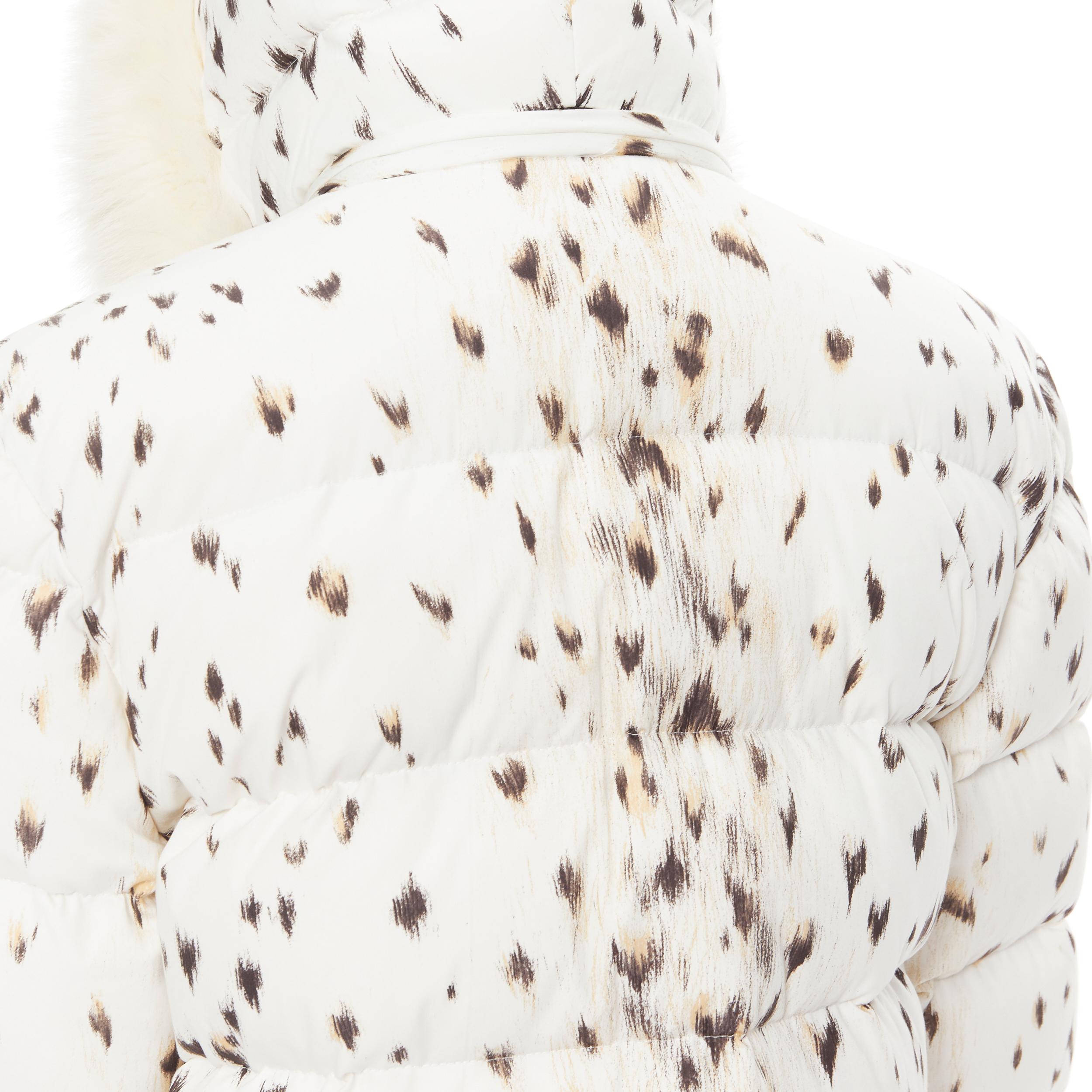 vintage CHRISTIAN DIOR snow leopard print fox fur trim hooded puffer jacket M 2