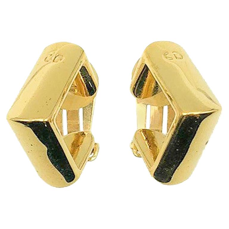 Vintage Christian Dior Square Hoop Huggie Earrings 1980s For Sale