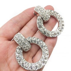 Vintage Christian Dior Statement Crystal Door Knocker Hoop Earrings 1990S