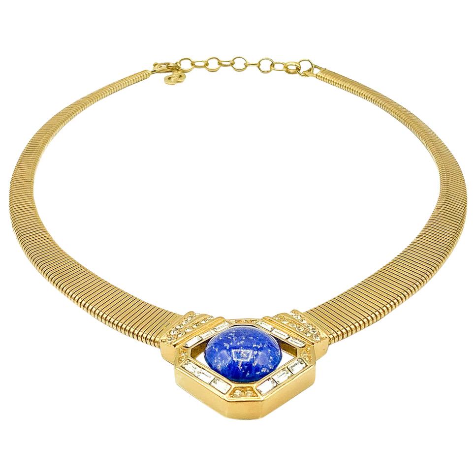 Vintage Christian Dior Statement Lapis Collar Necklace 1980s For