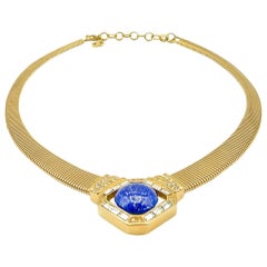 Christian Dior - Collier fantaisie vintage en lapis  Collier des années 1980