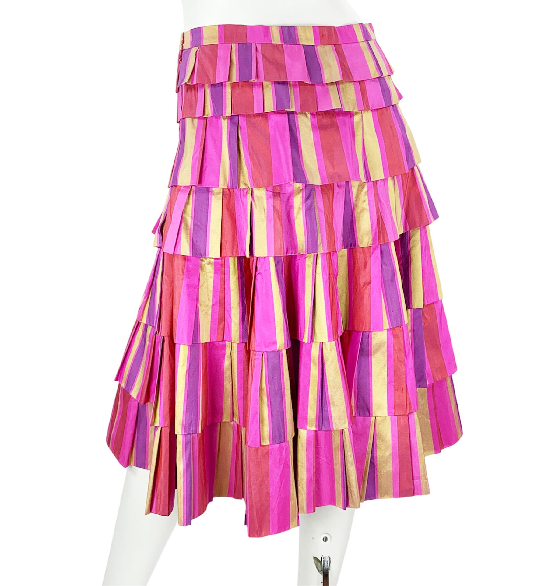 Pink Vintage Christian Dior Taffeta Silk Layered Skirt Fr. size 42 - US 10 For Sale