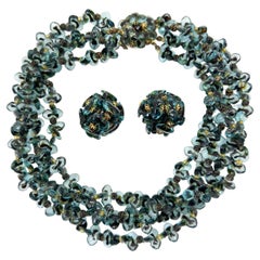 Vintage Christian Dior Teal Art Glass Necklace & Earring set 1967