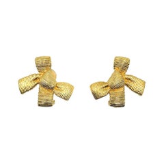 Retro Christian Dior Textured Bow Earrings 1980s