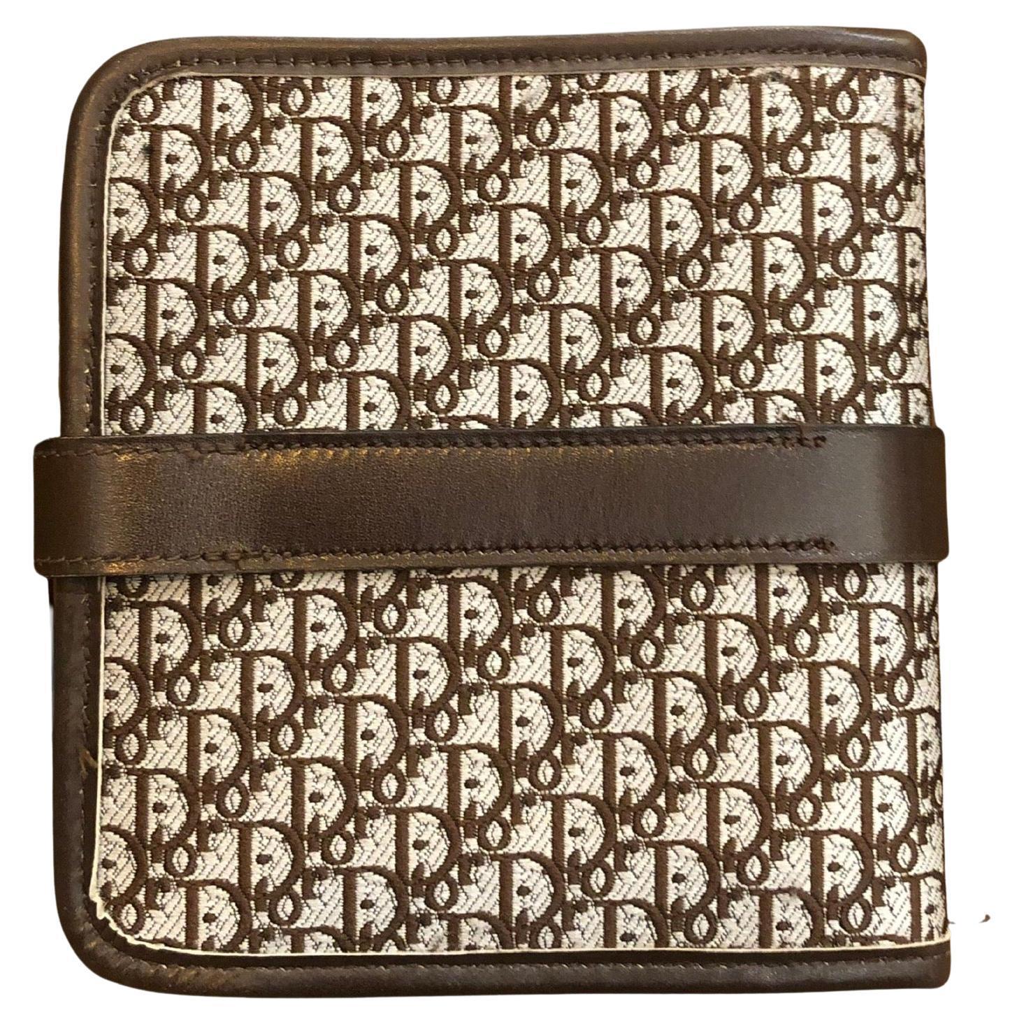 Women's or Men's Vintage CHRISTIAN DIOR Trotter Jacquard Bi-Fold Short Wallet Brown For Sale