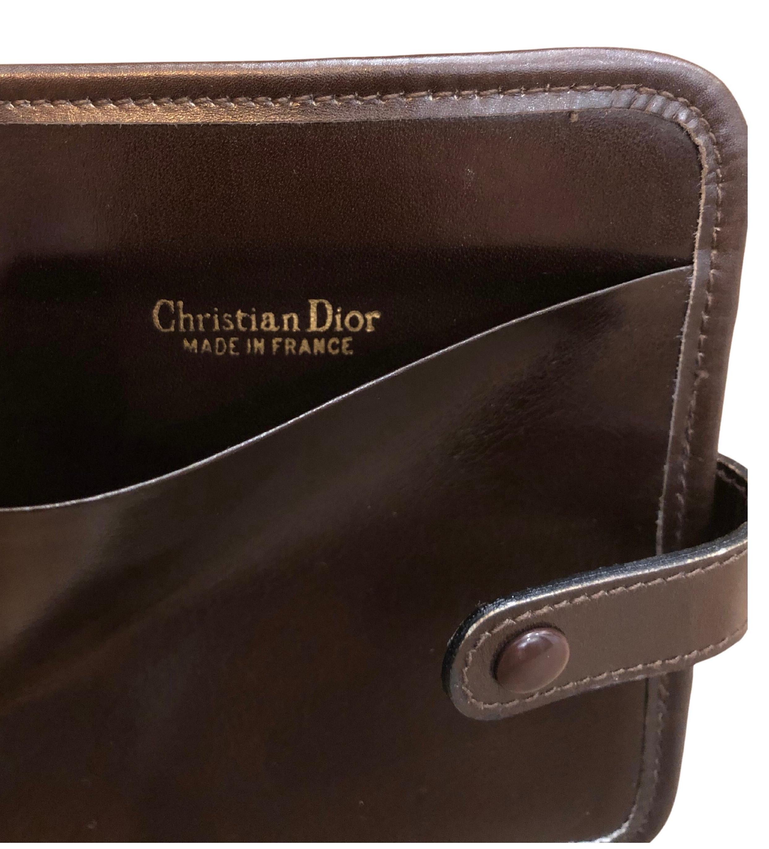Vintage CHRISTIAN DIOR Trotter Jacquard Bi-Fold Short Wallet Brown For Sale 2